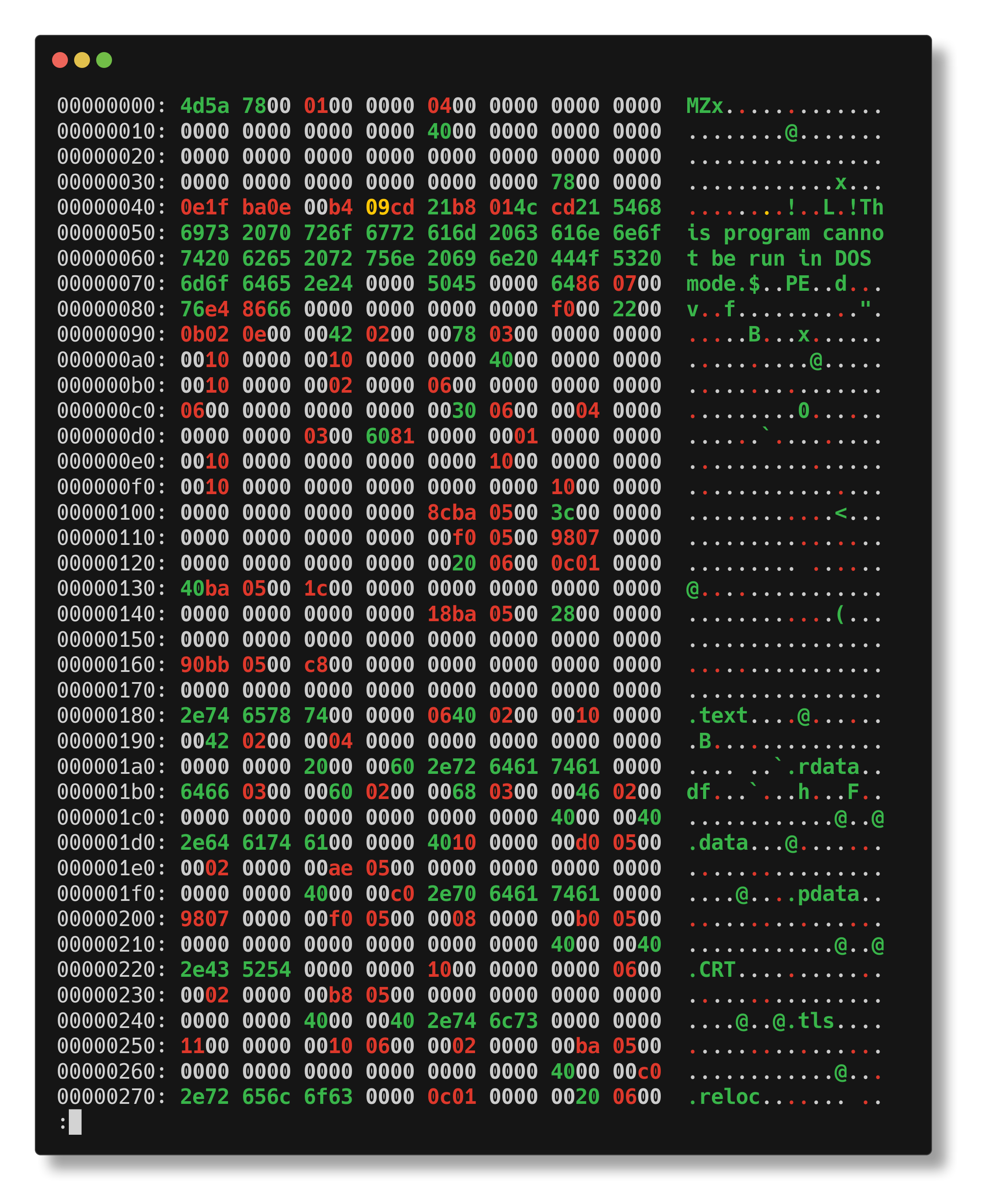 xxd pe dump color